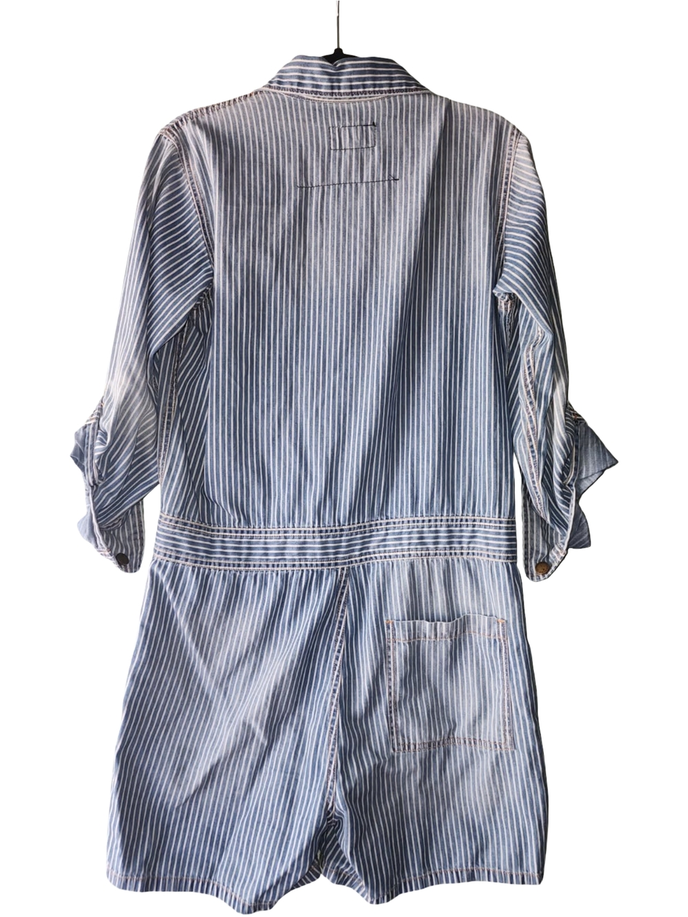 CURRENT/ELLIOTT Blue & White Conductor Striped Denim Romper Shortall Sz 1- S EUC - Picture 2 of 4